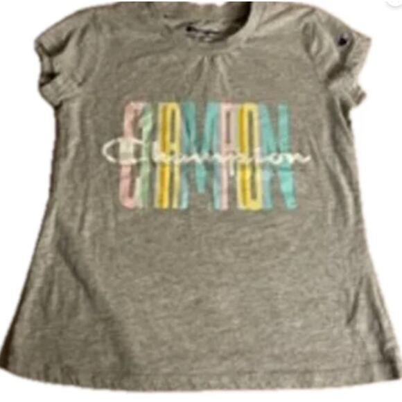 Champion Authentic Athleticwear Gray Pastel Logo Graphic T-Shirt Girls Small - Picture 2 of 5